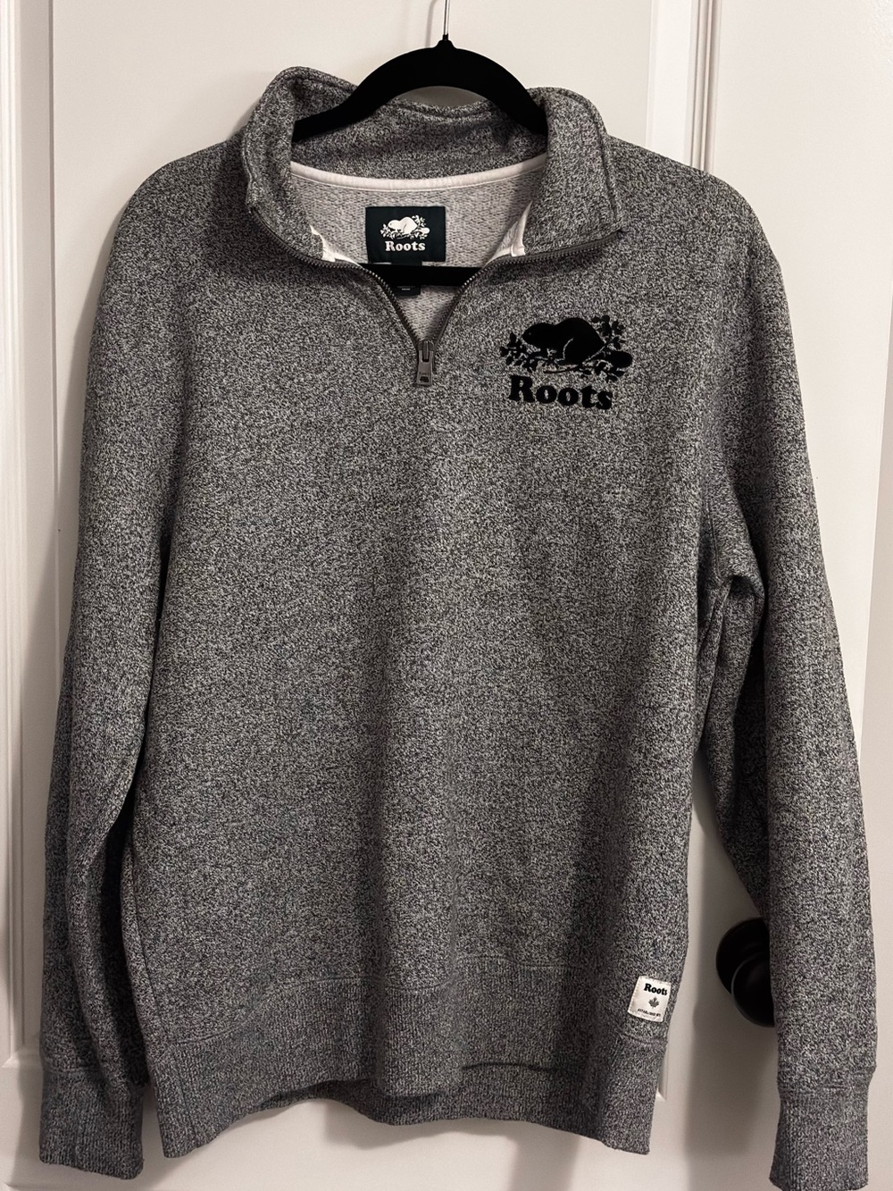 Roots Gray Heather Quarter-Zip Sweater with Logo